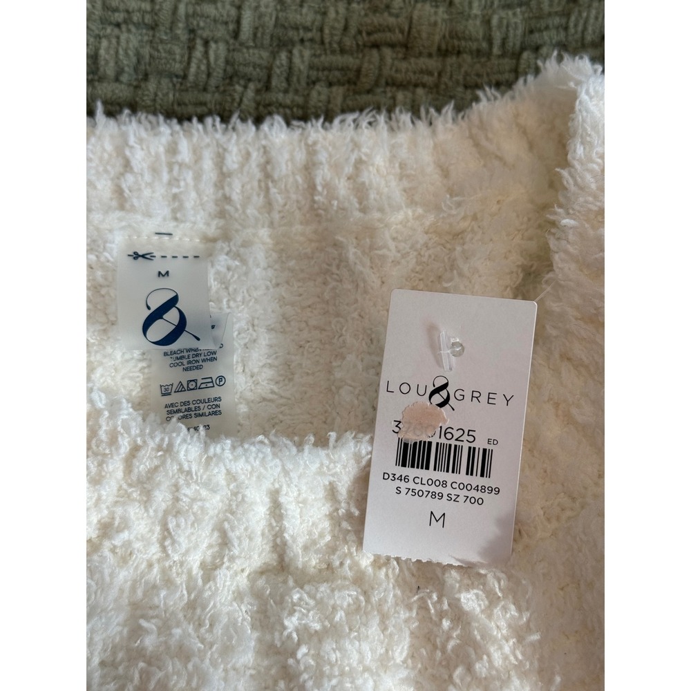 Lou & Grey Women Medium Cream Fuzzy Ribbed Eyelash Knit Midi Sweater Dress NEW - Picture 7 of 7